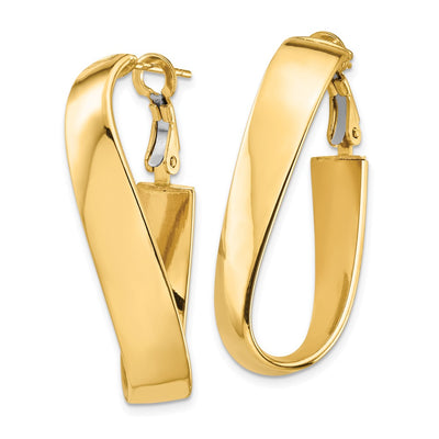 14K High Polished Wavy Oval Omega Back Hoop Earrings