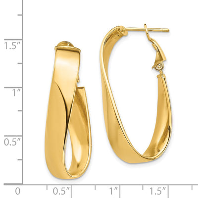 14K High Polished Wavy Oval Omega Back Hoop Earrings