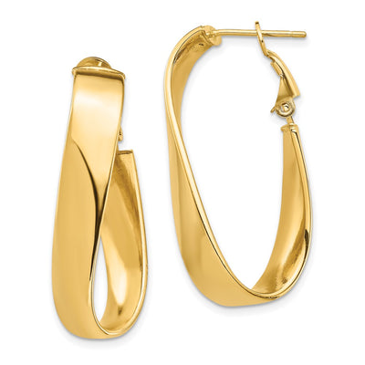 14K High Polished Wavy Oval Omega Back Hoop Earrings