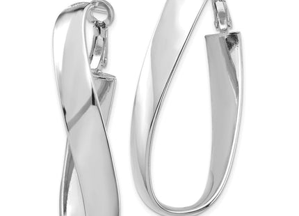 14k White Gold Polished Twisted Omega Back Oval Hoop Earrings (Style PRE993W)