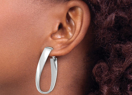 14k White Gold Polished Twisted Omega Back Oval Hoop Earrings (Style PRE993W)