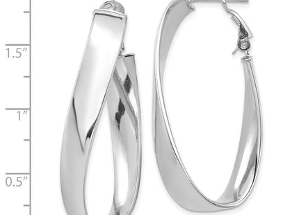 14k White Gold Polished Twisted Omega Back Oval Hoop Earrings (Style PRE993W)