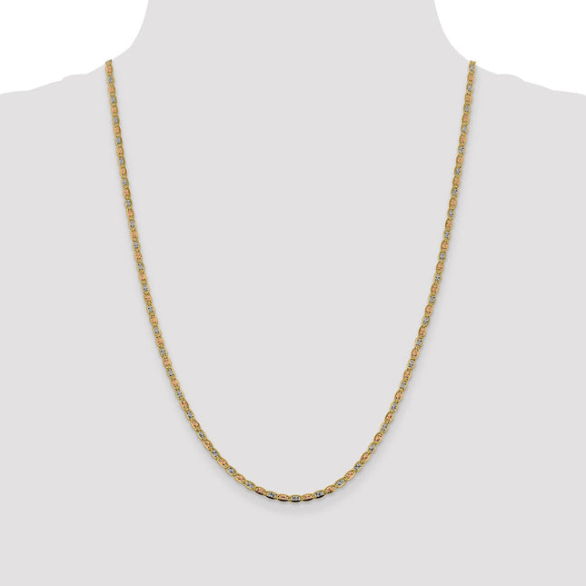 14K Tri-color Pav Valentino with Lobster Clasp Bracelet, 7 x 2.75mm
