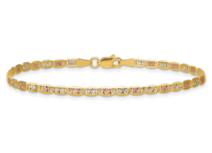14K Tri-color Pav Valentino with Lobster Clasp Bracelet, 7 x 2.75mm