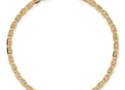 14K Tri-color Pav Valentino with Lobster Clasp Bracelet, 7 x 2.75mm