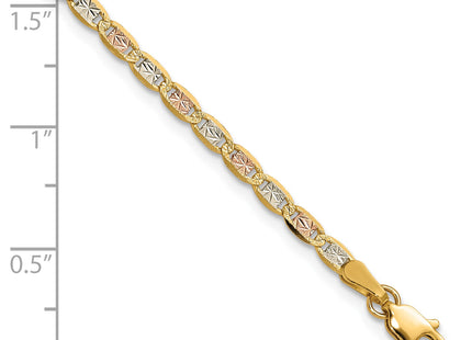 14K Tri-color Pav Valentino with Lobster Clasp Bracelet, 7 x 2.75mm