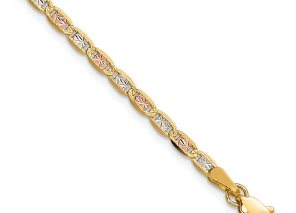 14K Tri-color Pav Valentino with Lobster Clasp Bracelet, 7 x 2.75mm