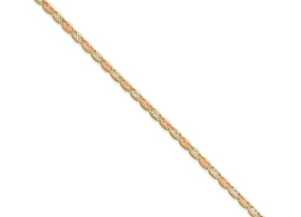 14K Tri-color Pav Valentino with Lobster Clasp Bracelet, 7 x 3.8mm