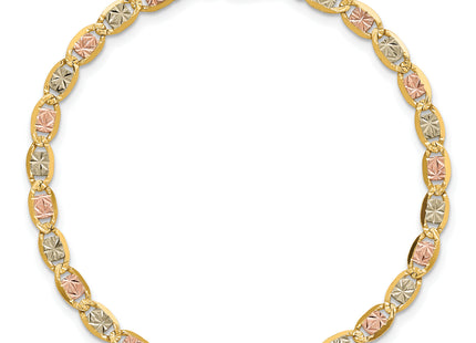 14K Tri-color Pav Valentino with Lobster Clasp Bracelet, 7 x 3.8mm