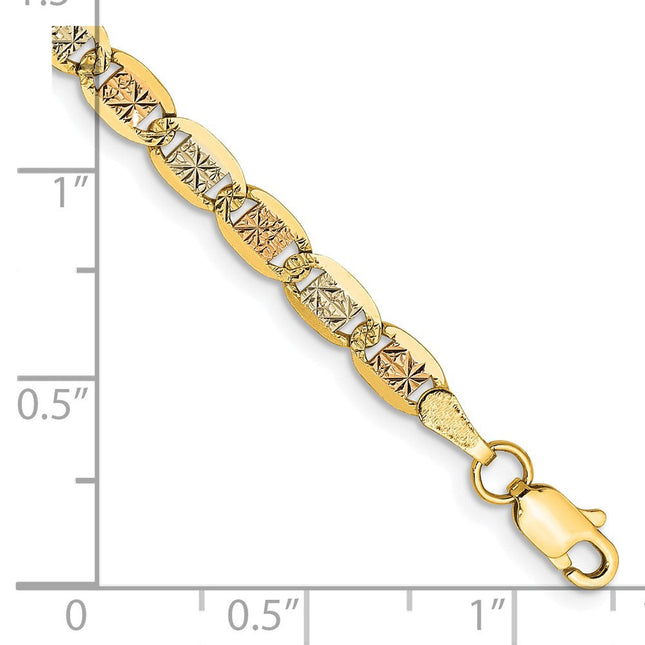 14K Tri-color Pav Valentino with Lobster Clasp Bracelet, 7 x 3.8mm