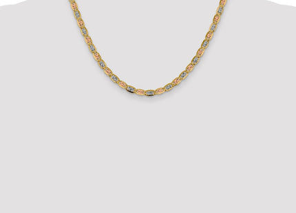14K Tri-color Pav Valentino with Lobster Clasp Chain (Style PVL100-18)