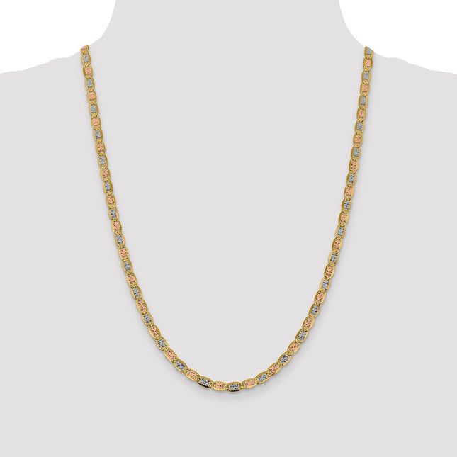 14K Tri-color Pav Valentino with Lobster Clasp Bracelet, 7 x 4.65mm