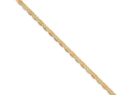 14K Tri-color Pav Valentino with Lobster Clasp Bracelet, 7 x 4.65mm