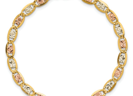 14K Tri-color Pav Valentino with Lobster Clasp Bracelet, 7 x 4.65mm