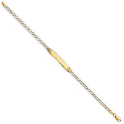 14K Polished with Rhodium Pavé Solid Chain/Solid Plate Curb Link Plate ID Bracelet
