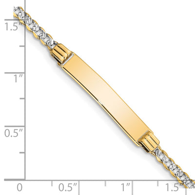 14K Polished with Rhodium Pavé Solid Chain/Solid Plate Curb Link Plate ID Bracelet
