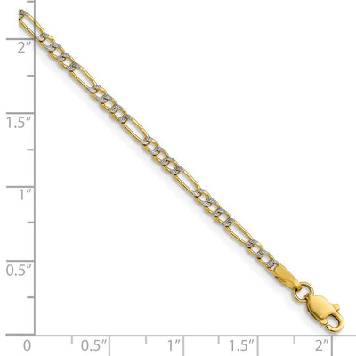 14K Semi-solid with Rhodium Pavé Figaro Chain, 7 x 2.3mm