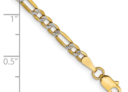 14K Semi-Solid with Rhodium Pav Figaro with Lobster Clasp Bracelet, 7 x 3.2mm
