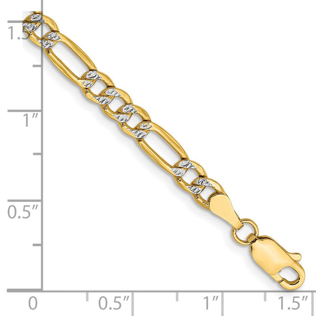 14K Semi-Solid with Rhodium Pav Figaro with Lobster Clasp Bracelet, 7 x 3.9mm