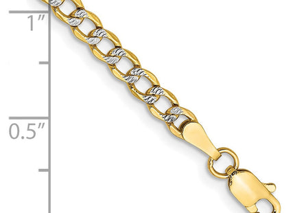 14K Semi-Solid with Rhodium Pav Curb with Lobster Clasp Bracelet (Style PWF080-7)