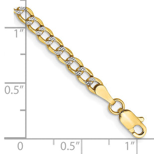 14K Semi-Solid with Rhodium Pav Curb with Lobster Clasp Bracelet (Style PWF080-7)