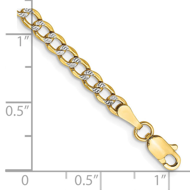 14K Semi-Solid with Rhodium Pav Curb with Lobster Clasp Bracelet, 7 x 3.4mm