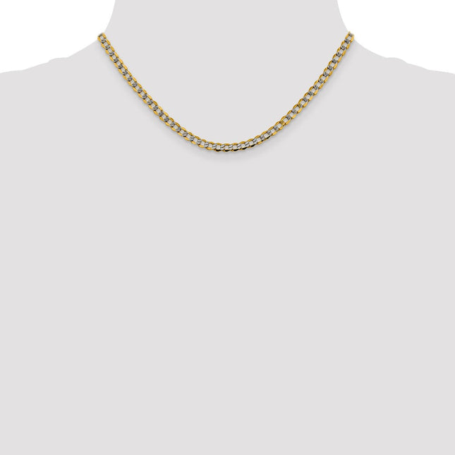 14K Semi-Solid with Rhodium Pav Curb with Lobster Clasp Bracelet, 7 x 4.3mm