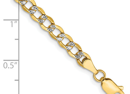 14K Semi-Solid with Rhodium Pav Curb with Lobster Clasp Bracelet, 7 x 4.3mm