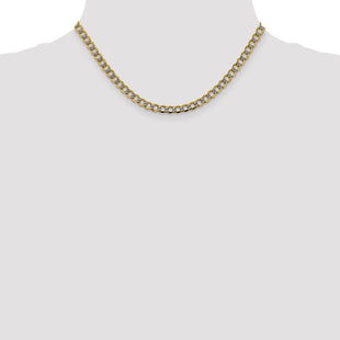 14K Semi-Solid with Rhodium Pav Curb with Lobster Clasp Chain (Style PWF120-16)
