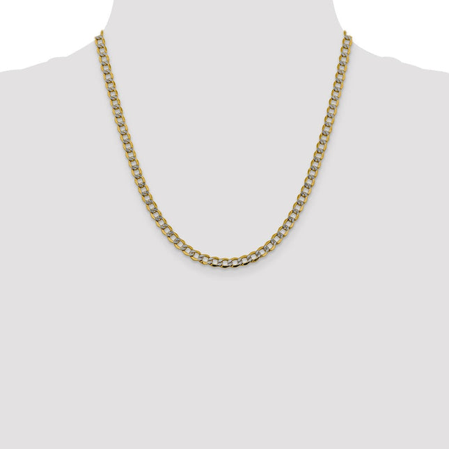 14K Semi-Solid with Rhodium Pav Curb with Lobster Clasp Bracelet, 7 x 5.2mm