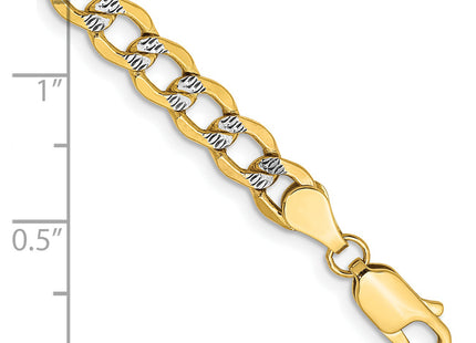 14K Semi-Solid with Rhodium Pav Curb with Lobster Clasp Bracelet, 7 x 5.2mm