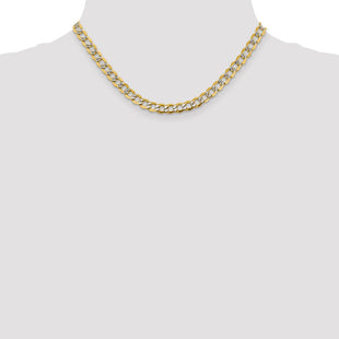 14K Semi-Solid with Rhodium Pav Curb with Lobster Clasp Chain (Style PWF150-16)