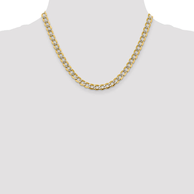 14k Semi-solid with Rhodium Pav Curb Chain, 7 x 6.75mm