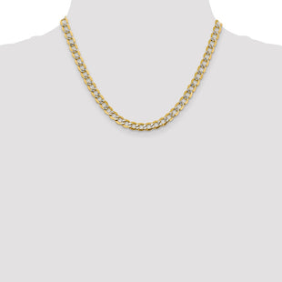 14K Semi-Solid with Rhodium Pav Curb with Lobster Clasp Chain (Style PWF150-18)