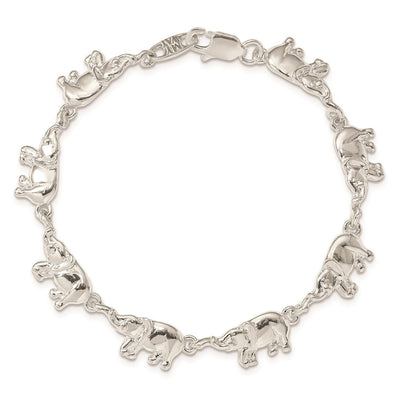 Sterling Silver Elephants Bracelet, 7 x 10mm
