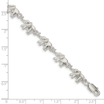 Sterling Silver Elephants Bracelet, 7 x 7mm