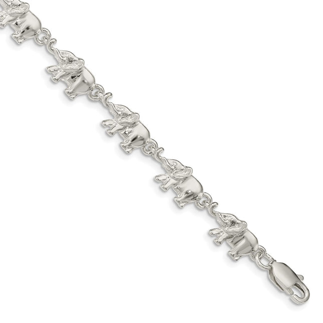 Sterling Silver Elephants Bracelet, 7 x 7mm