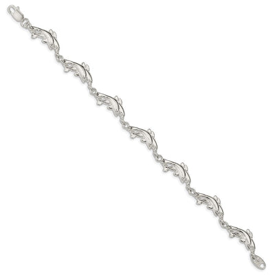 Sterling Silver Dolphins Bracelet, 7 x 11mm