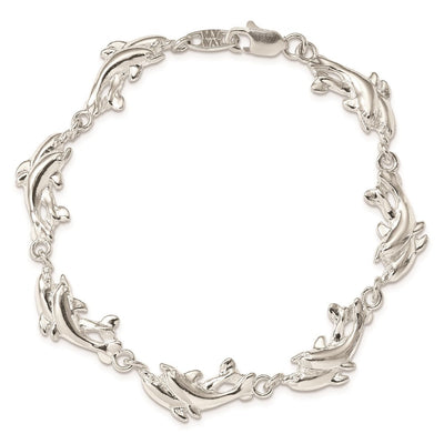 Sterling Silver Dolphins Bracelet, 7 x 11mm
