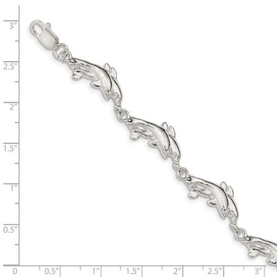 Sterling Silver Dolphins Bracelet, 7 x 11mm