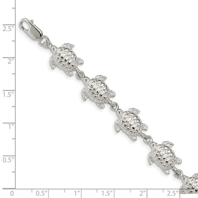 Sterling Silver Sea Turtles Bracelet, 7 x 12mm
