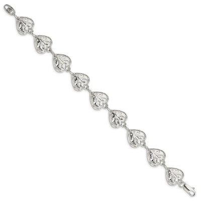 Sterling Silver Fancy Filigree Heart Bracelet