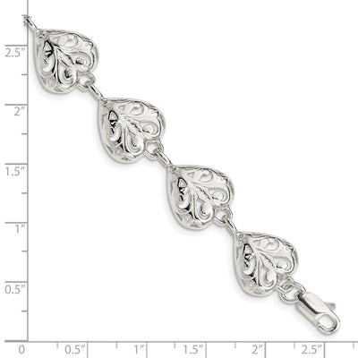 Sterling Silver Fancy Filigree Heart Bracelet