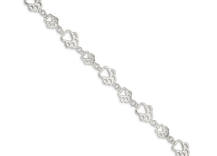 Sterling Silver Polished Paw Print Bracelet (Style QA69-7.5)
