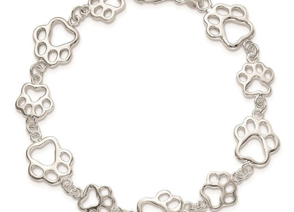 Sterling Silver Polished Paw Print Bracelet (Style QA69-7.5)