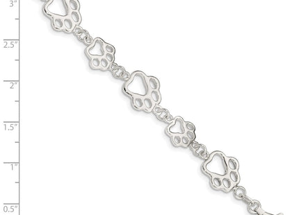 Sterling Silver Polished Paw Print Bracelet (Style QA69-7.5)