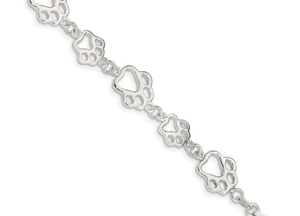 Sterling Silver Polished Paw Print Bracelet (Style QA69-7.5)