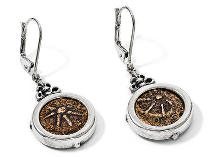 Ancient Coins Sterling Silver and Bronze Antiqued Widow's Mite Coin Leverback Dangle Earrings with a Certificate of Auth