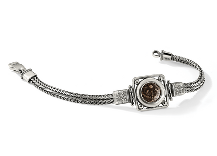 Ancient Coins Sterling Silver and Bronze Antiqued Widow's Mite Coin Fancy Lobster Clasp Bracelet with a Certificate of A