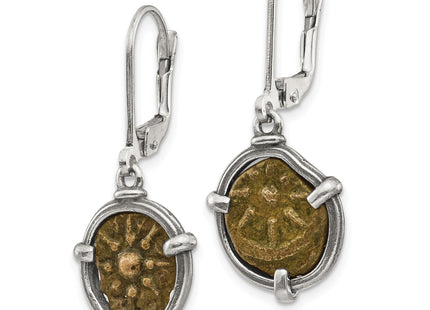 Ancient Coins Sterling Silver and Bronze Antiqued Widow's Mite Coin Leverback Dangle Earrings with a Certificate of Auth